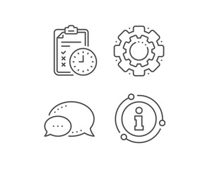 Exam time line icon. Chat bubble, info sign elements. Checklist sign. Linear exam time outline icon. Information bubble. Vector