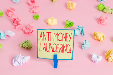 Text sign showing Anti Money Laundering. Business photo text regulations stop generating income...
