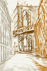 Fototapeta Rysynek ręcznie rysowany. Widok na most Brookliński obraz