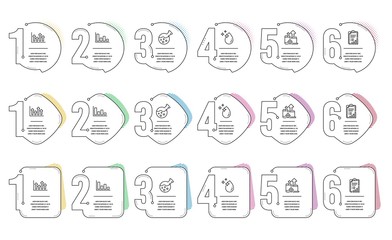 Checklist, Histogram and Upper arrows line icons set. Infographic timeline. Chemistry lab, Seo devices and Water drop signs. Graph report, Economic trend, Growth infochart. Laboratory. Vector