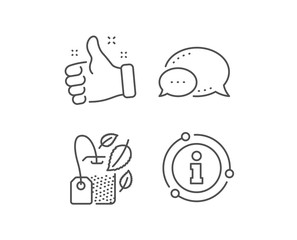 Mint Tea bag line icon. Chat bubble, info sign elements. Fresh herbal beverage sign. Mentha leaves symbol. Linear mint bag outline icon. Information bubble. Vector