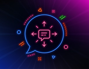 Conversation line icon. Neon laser lights. Chat Messages or SMS sign. Communication symbol. Glow laser speech bubble. Neon lights chat bubble. Banner badge with sMS icon. Vector