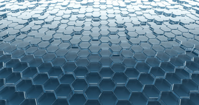 Abstract blue glass hexagons background. 3D render © ouh_desire
