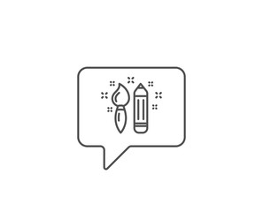 Creativity line icon. Chat bubble design. Graphic art sign. Brush and pencil symbol. Outline concept. Thin line creativity icon. Vector