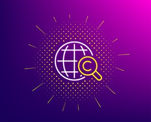 International Ð¡opyright line icon. Halftone pattern. Copywriting sign. World symbol. Gradient background. International Ð¡opyright line icon. Yellow halftone pattern. Vector