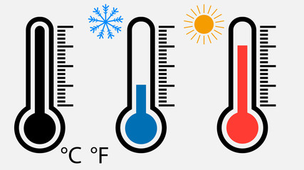 Set of thermometers. Vector illustration. Icons with different temperature levels.