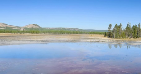 Yellowstone National Park geyser basin steam. Geothermal ecosystem environment. Largest super volcano on the continent. Biology geography and ecology. Millions of tourist.