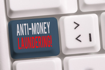 Handwriting text writing Anti Money Laundering. Conceptual photo regulations stop generating income...