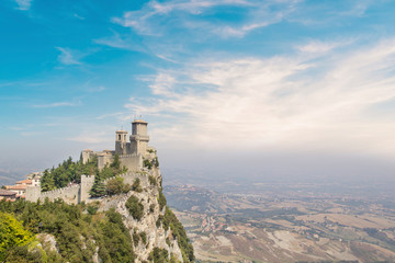 A beautiful view of the tower of Guaita on Mount Monte Titano in the Republic of San Marino