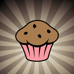 Muffin Icon on a Brown Striped Background