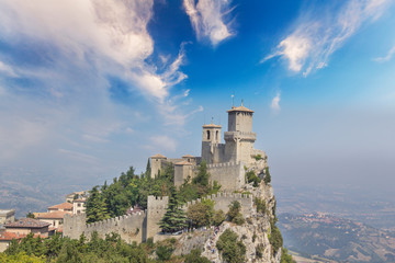 A beautiful view of the tower of Guaita on Mount Monte Titano in the Republic of San Marino
