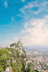 A beautiful view of the tower of Guaita on Mount Monte Titano in the Republic of San Marino