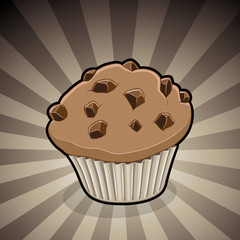 Muffin Illustration on a Brown Striped Background