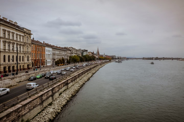 Fototapeta premium Danube river Budapest Hungary Aerial view 