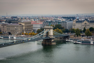 Fototapeta na wymiar Chain bridge of Budapest in Hungary aerial view 