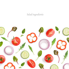 Pattern made of tomato, cucumber, onion rings