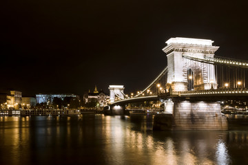 Night photo Chain bridge of Budapest in Hungary 