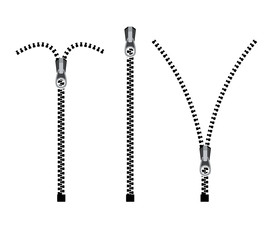 Open zipper teeth metal fastener isolated illustration. Unzip sewing black lock plastic zip buckle © kolonko