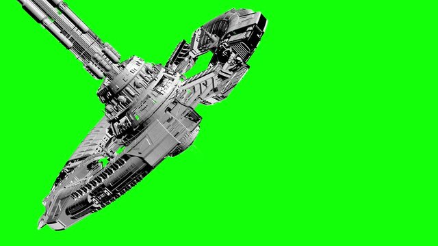 International Space Station spaceship Orbiting cosmos .Green screen background.Chroma key animation 3d. View of the artificial satellite observatory, landscape in 4k