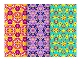 Set of seamless kaleidoscope. Abstract background. Vector illustration.