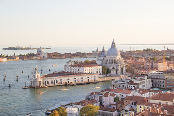 Beautiful views of Santa Maria della Salute and the Venetian lagoon in Venice, Italy