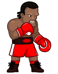 Cartoon professional angry boxer in red gloves