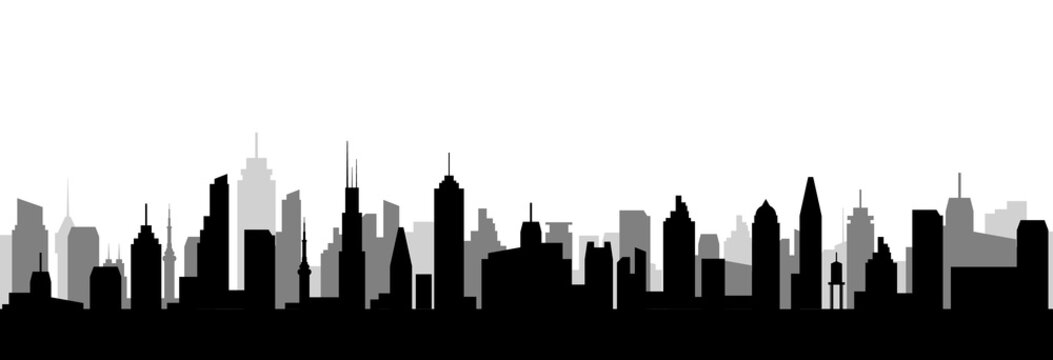 Cityscape silhouette urban illustration. City skyline building town skyscraper horizon background