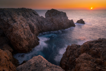 Fototapeta premium Punta Nati lighthouse area at west coast from Menorca Island, Spain.