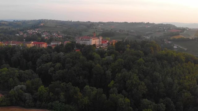 Costigliole d'Asti (Piedmont, Italy): landscape aerial town with green vineyards