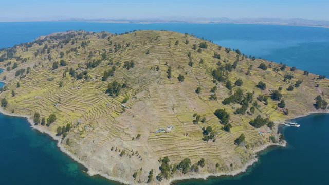 Panoramic view around Taquile island in Titicaca Lake, Peru