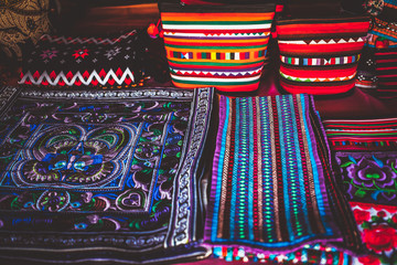 beautiful handmade fabrics of hill tribe people of Thailand