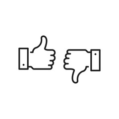 Like icon and dislike. Thumbs up and thumbs down. Black color. Modern concept. Simple outline thin line design. Vector icons set