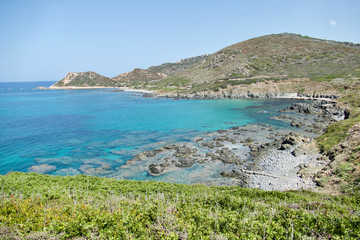 Fototapeta na wymiar Beautiful beach in the Sanguinaire Road, Ajaccio, Corsica Island, France
