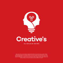 Creative People logo with light bulb concept vector, human head bulb lamp logo vector idea 