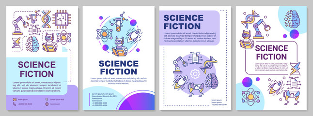 Science fiction book brochure template. Sci fi literature. Flyer, booklet, leaflet print, cover design with linear illustrations. Vector page layouts for magazines, annual report, advertising poster © bsd studio
