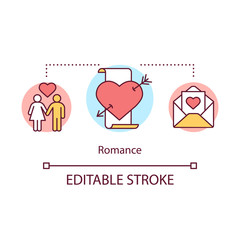 Romance books concept icon. Romantic literature idea thin line illustration. Heartbreaking love stories and novels. Passion & love affairs. Vector isolated outline drawing. Editable stroke