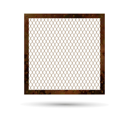 Rusty metal frame with a grid in the middle. Brutal rusty frame for your projects with complex texture, will be a great background for project (Lettering, MMA, Poster or Banner Background). Vector