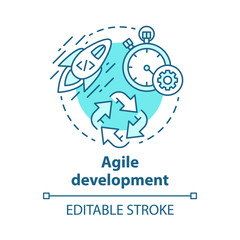 Agile development concept icon. Short term teamwork. Strategic management. Software programming cycle. Start IT project idea thin line illustration. Vector isolated outline drawing. Editable stroke