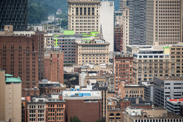 Pittsburgh city buildings and river view from Mt Washington