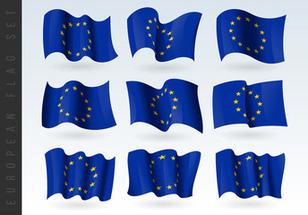 3D Waving flag of European Union. Vector illustration. Isolated on white background. Design element