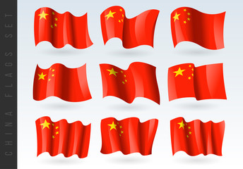 3D Waving flag of China. Vector illustration. Isolated on white background. Design element