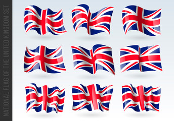 3D Waving flag of United Kingdom Great Britain . Vector illustration. Isolated on white background. Design element