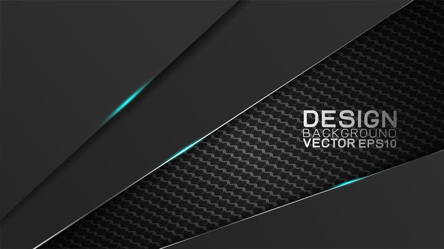 Vector design trendy and technology concept. Dark frame border dimension by carbon fiber texture and copy space on dark background, Abstract futuristic technology template.