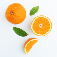 fresh orange isolated on white in top view