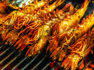 prawn or tiger shrimp cooking grill