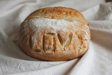 Homemade cake. Bread with pattern.