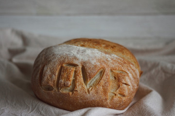 Homemade cake. Bread with pattern.