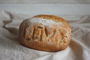 Homemade cake. Bread with pattern.