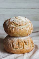 Homemade cake. Bread with pattern.