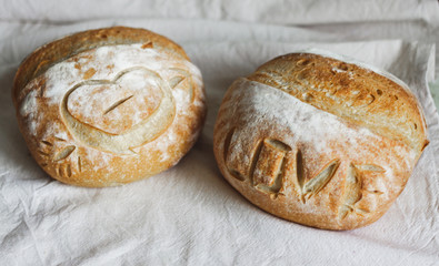 Homemade cake. Bread with pattern.